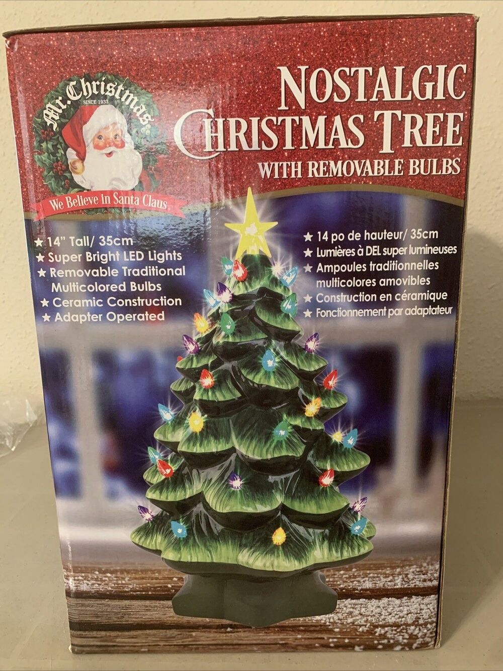 Mr. Christmas Ceramic Christmas Tree 14” with Removable Peg Bulbs